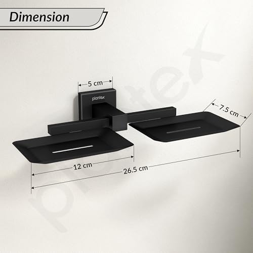 Image of Plantex Stainless Steel Double Soap Holder for Bathroom /Soap Case /Dual Soap Dish /Bathroom Accessories - Aqua (Black)