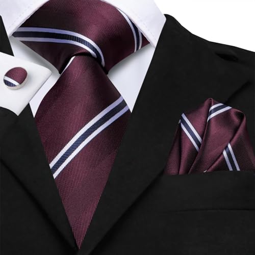 Image of Hi-Tie Men's Tie Sets Silk Paisley Striped Necktie Pocket Square Cuff-links Sets Wedding Business Holiday
