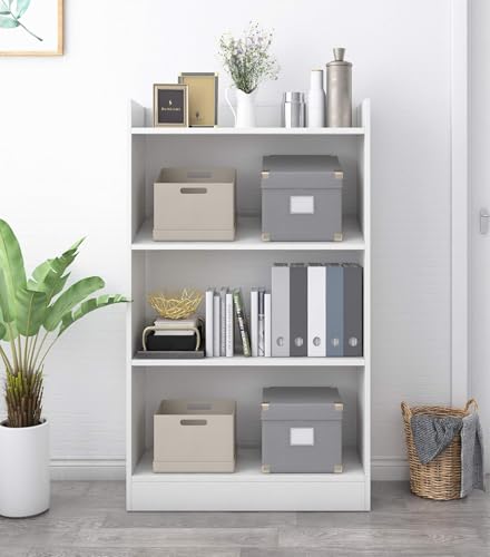 Enigmatic Woodworks Wooden Large Open Bookshelf Multipurpose for Home Rack Showcase Organizer for Living Room I Study Room I 4-Tier I Finish-Suede DIY (White)