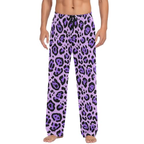 Men's Pajama Pants Leopard Print Pajama Pants for Men PJs Bottoms Drawstring Pockets Purple Sleep Lounge Pants S