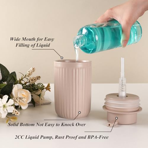 Image of BosilunLife Dish Hand Soap Dispenser - Khaki Liquid Pump Soap Dispenser for Bathroom Decro 12oz Ceramic Kitchen Dish Dispenser with Rust-Proof Liquid Pump Modern Refillable Lotion Bottles