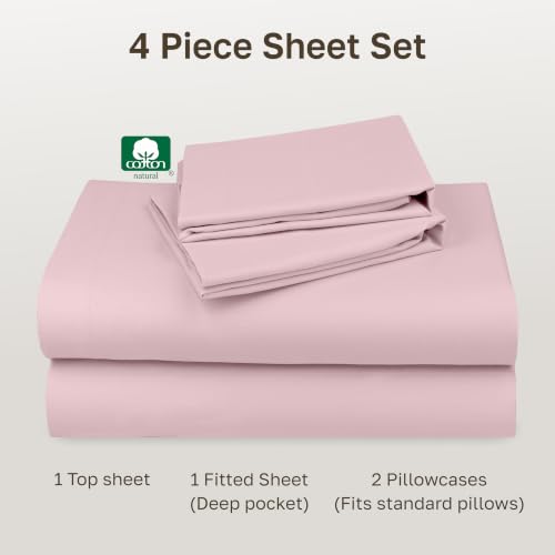 Image of California Design Den Full Size Sheets Set - Natural 100% Cotton Bed Sheets Full Size Bed with Deep Pockets, Soft Sateen Weave, Durable Set (Pink)