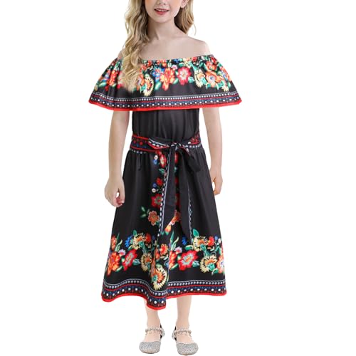ACOSAP Mexican Dress for Girls Cinco De Mayo Fiesta Dresses Summer Floral Sundress for Toddler Kids Girls2