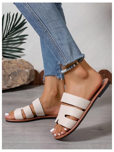 GORGLITTER Women's Wide Width Strappy Sandals Dressy Open Toe Summer Beach Comfortable Flat Sandals4