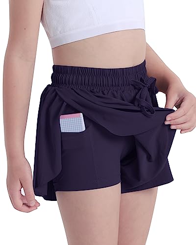 KEREDA Girls Flowy Shorts,Butterfly Shorts for Teen Girls with Spandex Liner 2-in-1 for Running,Gym,Athletic,Workout1/2/3Pack2