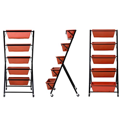 Birdrock Home 5-Tier Vertical Garden Planter Bed | Raised Flower Stand | Rolling Plant Tower | Weather Resistant Box | Indoor Or Outdoor | Herbs Flowers Berry’s Vegetables | Metal #TOP6