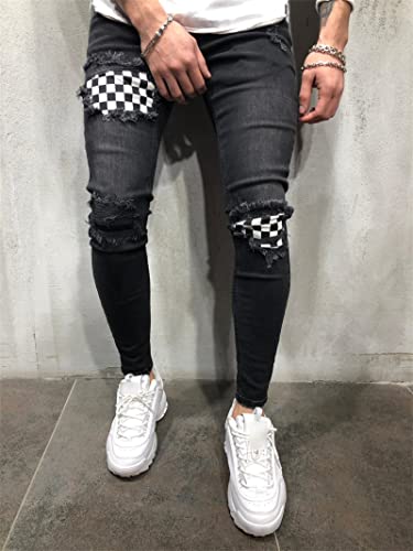 Men's Hip Hop Slim Skinny Ripped Jeans Vintage Zipper Casual Fit Washed Denim Pants Mid Waist Distressed Moto Trouser2