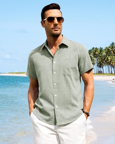 J.VER Mens Linen Shirts Short Sleeve Summer Beach Holiday Regular Fit Casual Button Down Shirt - Image 3