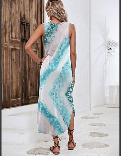Image of Zeagoo Women Floral Summer Casual Beach Printed Tank Dress with Pockets Pleated Front Long Dress
