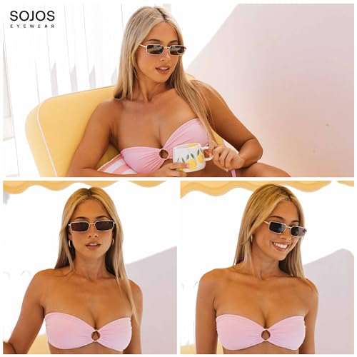 SOJOS Rectangle Polarized Sunglasses for Women men Flat Lenses UV400 Protection Vintage Shades3