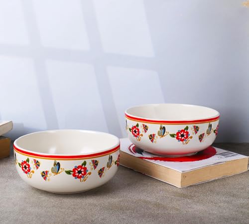 Image of Niyara Ceramic Printed Bowl Set of 2 | Premium Serving Bowls for Snacks, Soup & Desserts | Microwave & Dishwasher Safe (Butterfly Bowl)