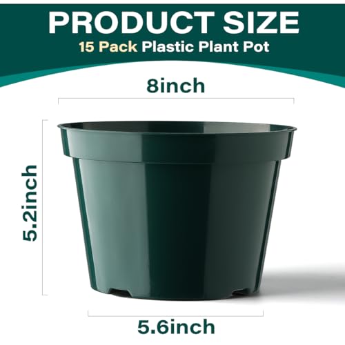 Btplastik 8 Inch Plastic Plant Pots, 15 Pack Sturdy Nursery Pots With Drainage Holes thumb #1
