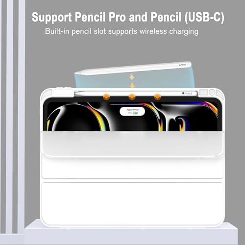 Image of ZryXal New iPad Pro 13 Inch Case (M5) 2025 / (M4) 2024 with Pencil Holder, Smart iPad Case [Support Pencil Pro and Pencil (USB-C)], Support Touch ID and Auto Wake /Sleep (New White)