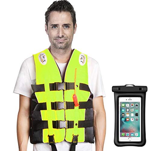 最安値 ライフジャケット Mistore 360度反射帯付き 救命胴衣 スマホ防水ケース 呼び笛付き フローティングベスト 大人用 多ポケット 強い浮力 安全安心 4サイズに選択可能 男女兼用 釣り 漂流 海水浴 川遊び 湖 キャンプなどに最適 小型船舶用 イエロー Xl の価格比較