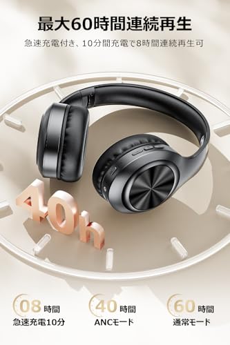 【雑音を軽減・音楽に集中】ヘッドホン ヘッドホンbluetooth Bluetooth5.4 ワイヤレスヘッドホン ANCノイズキャンセリング ANC+ENC対応 マイク付き 最大48時間連続再生 有線・無線両用 EDR HIFI音質 遅延なし 多機種対応 ハンズフリー通話 密閉型 音漏れ防止 軽量 折り畳み可能 通勤/通学/音楽/映画/ゲーム/日本語取扱説明書付属 ブラック 商品画像6