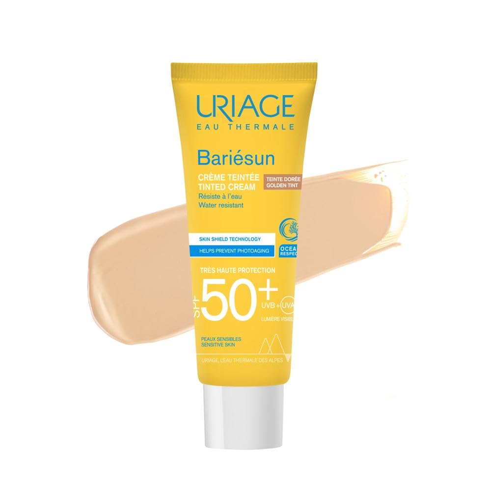 Uriage Bariesun Crema facial con color SPF50+ - Color dorado - Ligera - Se funde perfectamente para una luminosidad saludable - Tacto seco - Resistente al sudor - No comedogénico