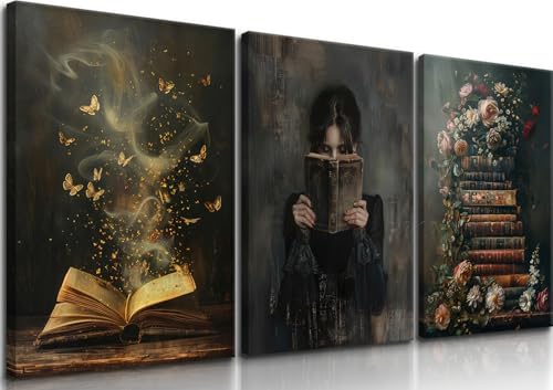3Pcs Woman Reading Wall Art Victorian Vintage Florals Book Wall