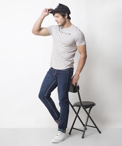 Image of Men Dark viskared Tinted Washed Blue Mid Rise Slim Tapered Stretchable Jeans (152103)