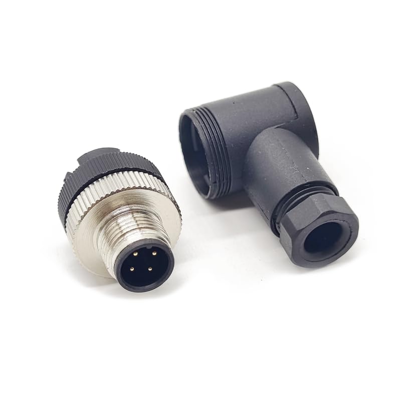 10Pcs M12 4 Pin Male Connector, Right Angle Field Assembly Wireable Adapter 12mm A Code Industrial Circular Connector IP67 Waterproof Sensor for PG7 Cable Unshiled 250V 4A AC/DC for Electric Bicycles
