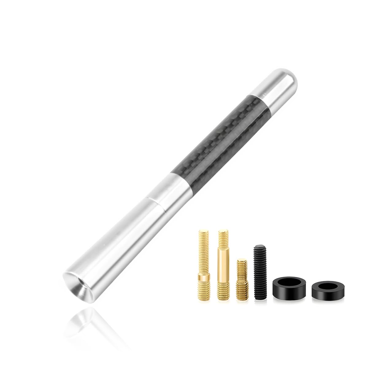 Car Short Antenna, 4.72" Aluminum Radio Antennas Replacement, Carbon Fiber Antenna Kit with Screws, AM/FM Roof Mount Car Radio Reception Antennas Mast for Most Cars SUVs (Silver)