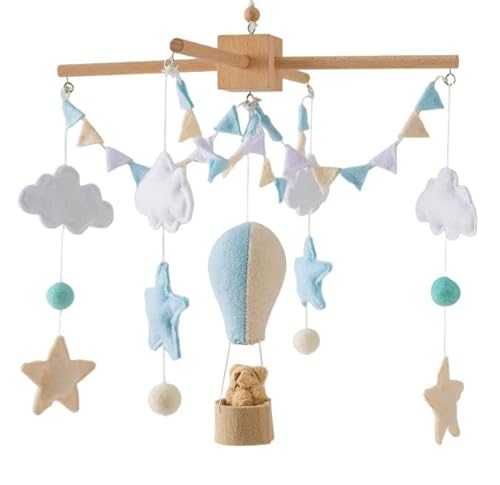 【Pazzfre】 ベビーベッド ベッドベル ベッドメリー モビール 木製 ガラガラ ぶら下げ 回転 動物 象 ライオン 動物 赤ちゃん用 プレゼント 出産準備 出産祝い ギフト (熱気球)