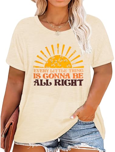 Plus Size Women Every Little Thing is Gonna Be Alright Shirt Reggae Music Tee Shirt Inspirational Short Sleeve Tops