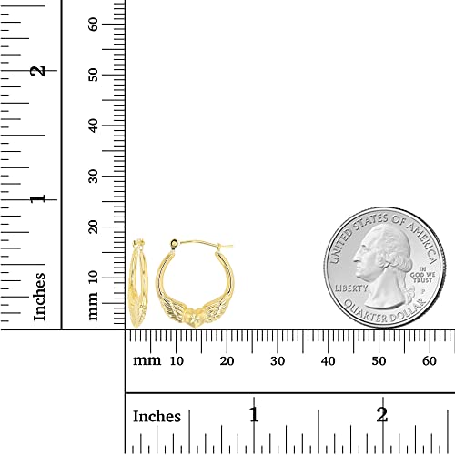 14K Yellow Gold 2Mm Thick Wings & Heart Hoop Earrings With Hinged Clasp | 2X18Mm Hoop | Heart Hoop Earrings | Solid Gold Earrings For Women And Girls #TOP3
