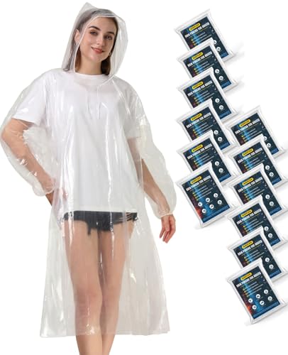 Image of Disposable Rain Ponchos for Adults, Clear Poncho with Hood, Emergency raincoats for Hiking, Camping, Travel