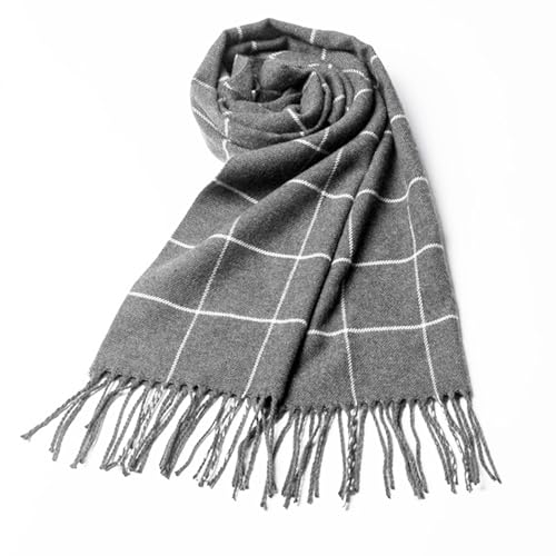 CINGHIA Dicker Schal Damen Winter,Kaschmir-Imitat Schals für Damen,Karierter Schal Grau mit Fransenschal,Schaal Herbst Scarf Gestreift,Langer Warmer Winterschal für Damen...
