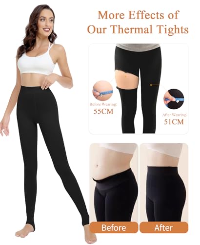 Image of DOCUMO Fleece Lined Tights for Women Thermal Pantyhose Winter Warm Fake Translucent Tights High Waisted Thick Leggings