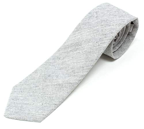 Image of Men's Chambray Cotton Skinny Necktie Tie Textured Distressed Style - 2.5 inch Width