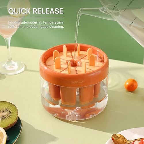 Image of Solitude 8 Pcs Ice Cream Kulfi Mould | BPA Free Food Grade Reusable Round Ice Box Container | Quick Release DIY Homemade Popsicle, Yoghurt Bar, Fruit Ice Pop Maker for Kids and Adults