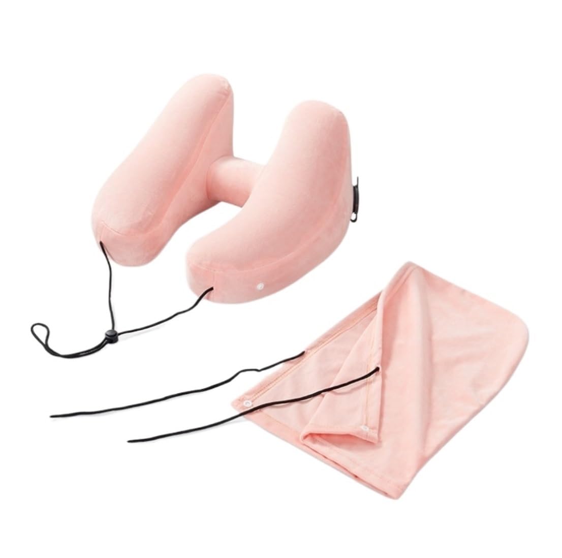 Tragbar Nackenkissen Weich Aufblasbares Reisekissen, Reise-Kapuzenpullover, Reise-Nackenkissen, U-förmiges Kissen Mit Seitentasche Reisekissen Flugzeug(Pink)