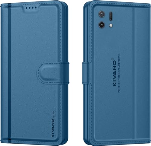 Image of KIVANO LUXE Compatible for Oppo A16e / Oppo A16K Luxury Handmade Leather Magnetic Flip Folio Case | Card Holder & Kickstand | Slim Protective Cover | Unisex - Blue