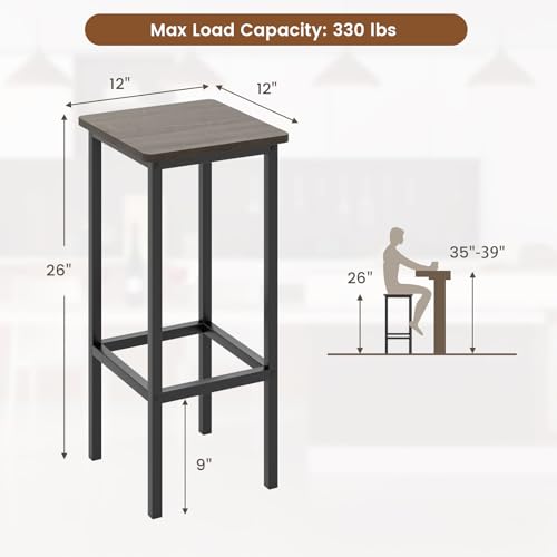 Image of COSTWAY Industrial Bar Stools Set of 4, 26 inch Backless Square Breakfast Bar Chairs with Metal Frame and Footrest, Counter Height Stools for Kitchen Island Dining Room Living Room, Grey