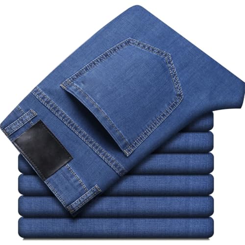 Men's Summer Elastic Jeans Fashion Comfortable Business Straight Stretch Cotton Casual Denim Pants Thin Trousers2