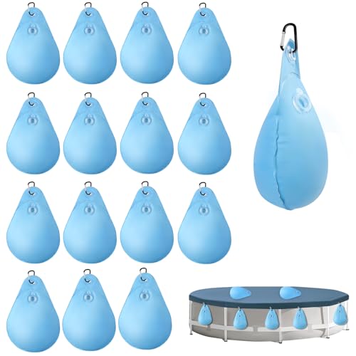 16 Pack Pool Cover Weights with Hooks, Leakproof Swimming Pool Cover Hanging Bag Thick PVC Pool...