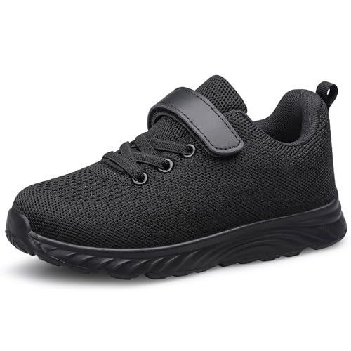 YHOON Boys Girls Shoes Kids Sneakers Outdoor Athletic Running Walking Tennis Shoes Black Big Kid Size 5.5