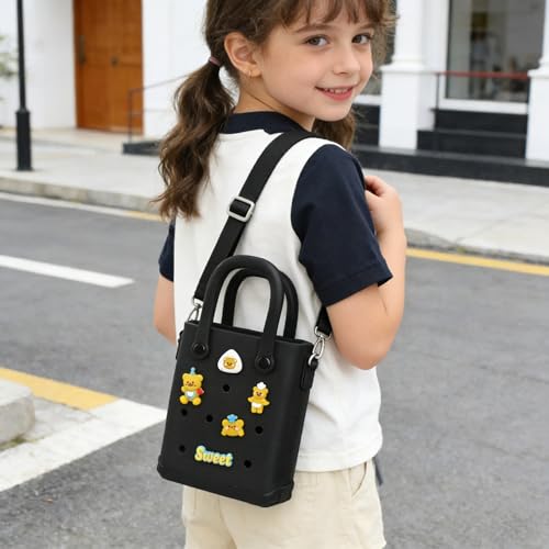 Image of Juyeesm Mini Rubber Beach Bag with Strap & Charms, Waterproof EVA Beach Bag for Girls, Small Rubber Tote Bag for Women