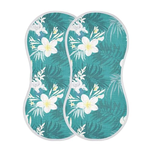 Flowers Leaves Tranquil Teal Burp Cloths for Babies Burp Rag Cotton Spit Up Rag for Girls Babies