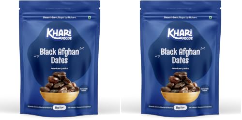 Image of Khari Foods Premium Black Afghan Dates, High Fibre, Soft Dry Fruit Khajur /khajoor, Energy Health Snacks (400g) (Pack of 2)