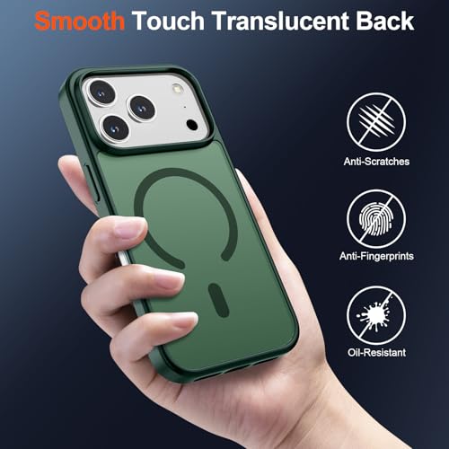 Image of SUPFINE Magnetic for iPhone 17 Pro Case (Compatible with MagSafe)(Military Grade Drop Protection) Translucent Matte Shockproof with Anti-Fingerprint Phone Cover 2025,Forest Green