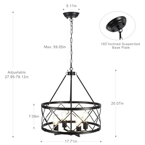 1771 farmhouse rustic chandelier for dining room light fixture ceiling mount 4 lights adjustable black kitchen island lighting hanging lights for entryway foyer bedroom hallway living room  urban country home decor