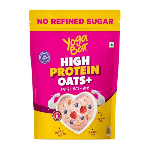 Image of Yogabar High Protein Oats 850gm, Fruit & Super Seeds | 23g Protein, Breakfast Cereals Oatmeal For Weight Management | Complete and Pure Protein Blend with Whey + Soy