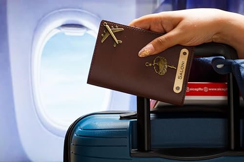 Image of AICA Personalised Name & Charm Leather Passport Cover Holder for Men & Women (Darkbrown) | Gifts for Men