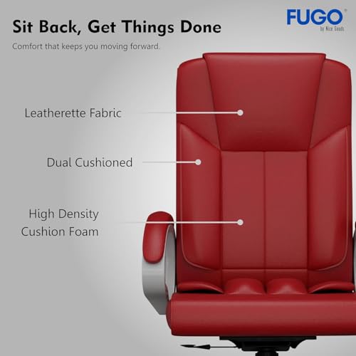 Image of FUGO FG17 Orthopedic Boss Chair with 3 Year Warranty, Leatherette Office Chair, Ergonomic Executive Chair with Spacious Cushioned Seat, Heavy Duty Metal Base, Rocking Function (Red)
