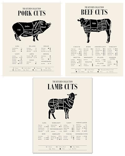 TMO2 11x14 Set Meat Cuts Poster - Beef, Lamb, Pork Butcher Chart