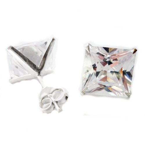 Joyas de hombre de plata de ley de 8 mm corte de la princesa diamante cuadrado de Zirconia cúbico (CZ) pendientes del perno prisionero - blanco/claro - estilo Beckham