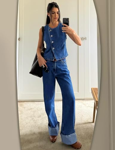 Womens Denim Vest Tops Sleeveless Jean Vest Button Down Denim Tank Tops Casual Waistcoat4