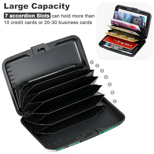 Image of ELFISH Mini RFID Aluminum Wallet Credit Cards Holder Business Card Case Metal ID Case for Men Women, Greenblack Marble, 4.33 x 2.95 x 0.75 inches, Compact